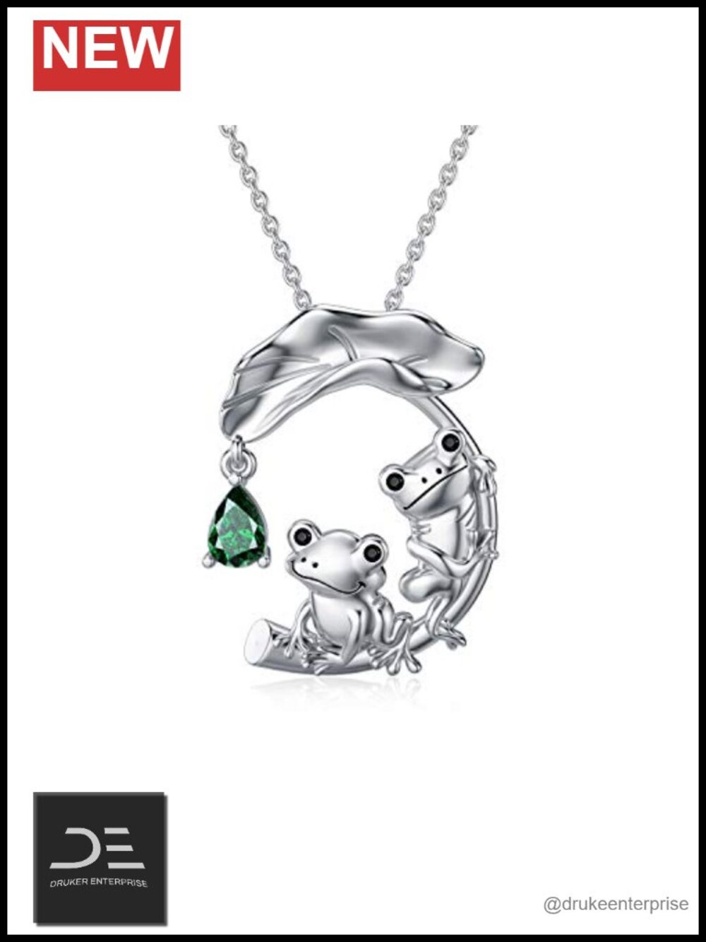 Sterling Silver Frog Pendant Necklace Enamel Lotus Leaf Jewelry Women's